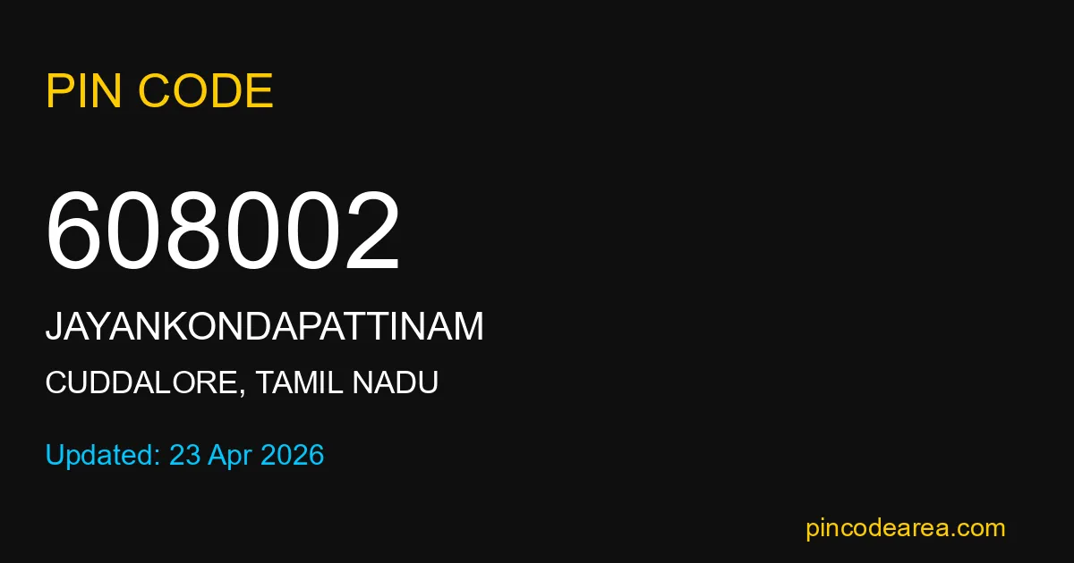 608002 Pin Code Cuddalore Tamil Nadu