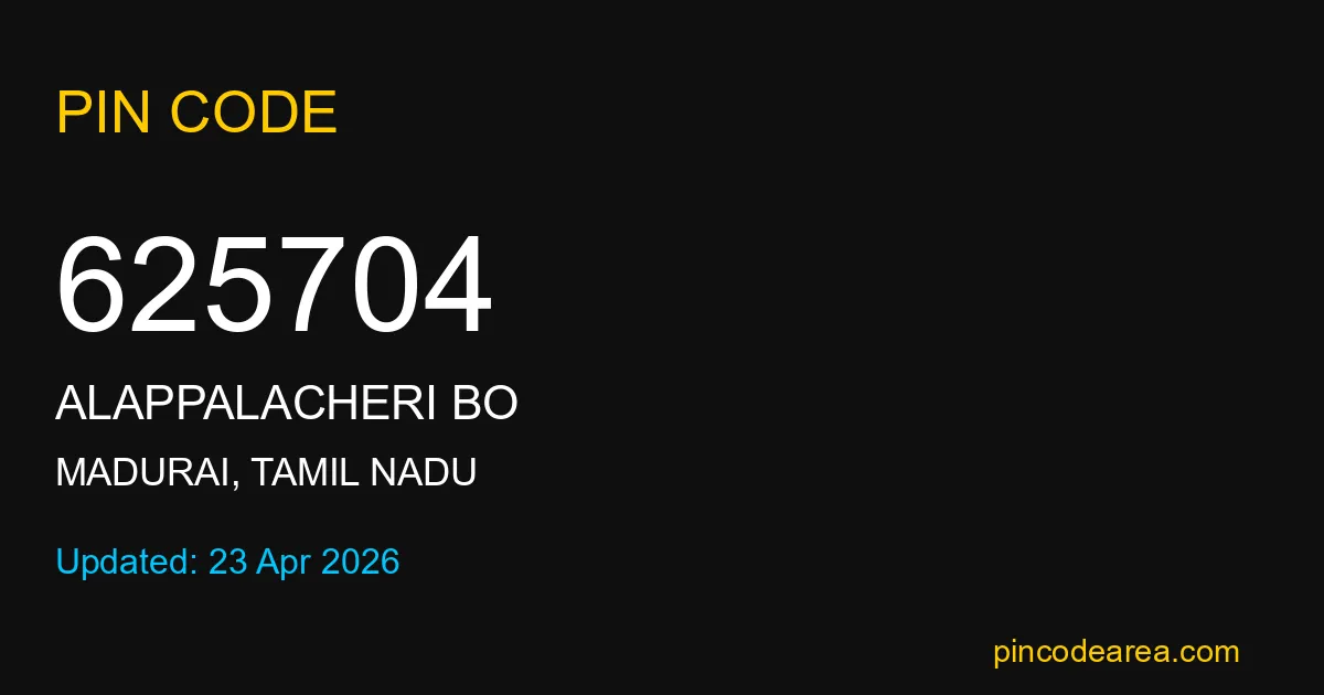 625704 Pin Code Madurai Tamil Nadu