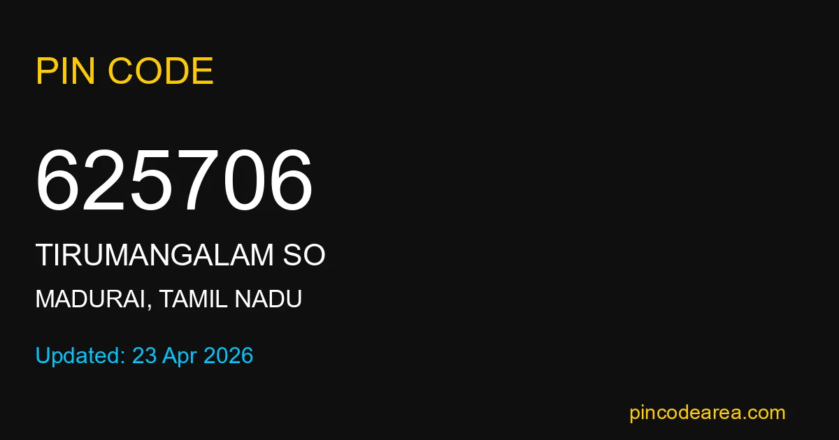 625706 Pin Code Madurai Tamil Nadu