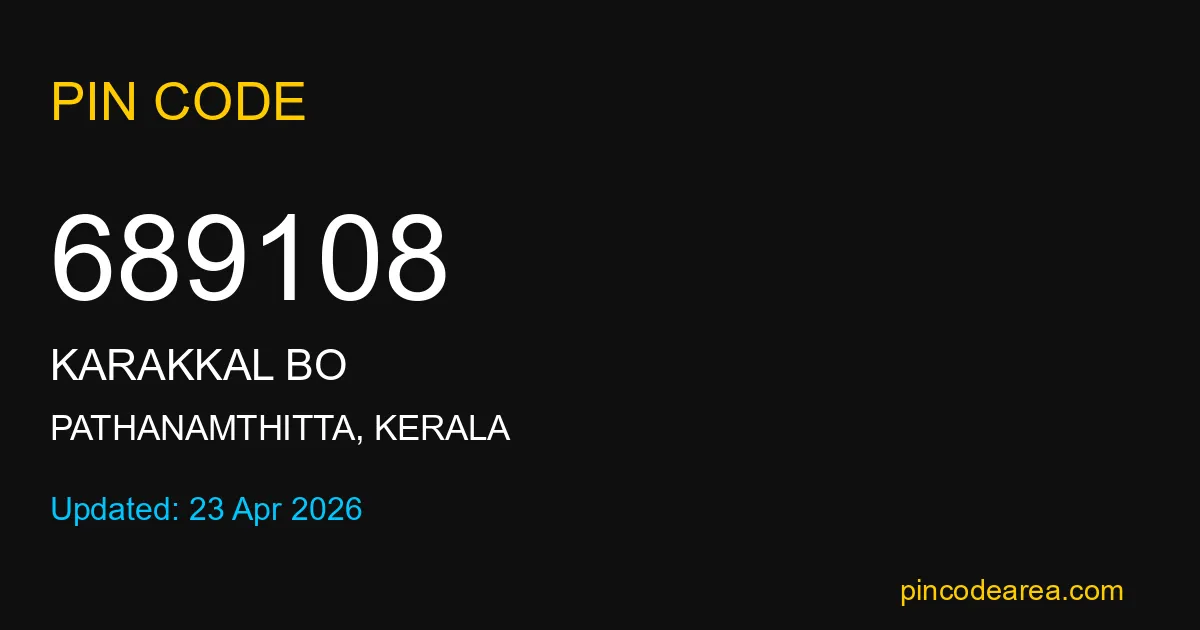 689108 Pin Code Pathanamthitta Kerala