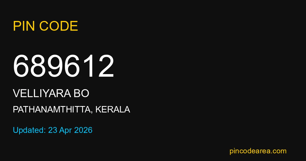 689612 Pin Code Pathanamthitta Kerala