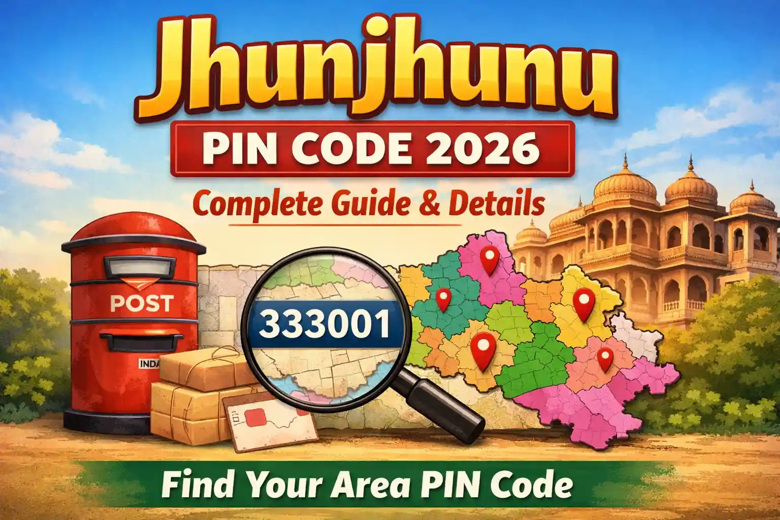 Jhunjhunu Pin Code map showing post office areas in Rajasthan