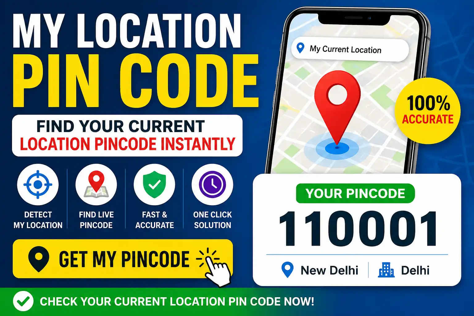 My location pin code finder thumbnail showing mobile GPS map with pin marker and instant current location pincode detection tool